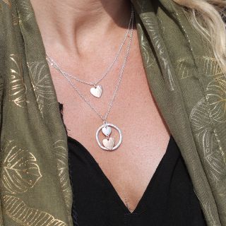 Silver & Rose Gold Plated Triple Heart & Hoop Layer Necklace by Peace of Mind